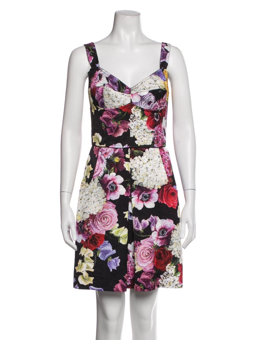 Dolce & Gabbana Black Floral Midi Dress with Pink, Red & Purple Roses